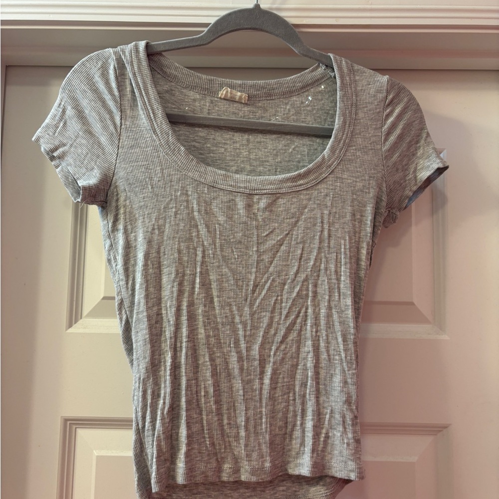 Cotton On Light Gray Ribbed Short Sleeve Top